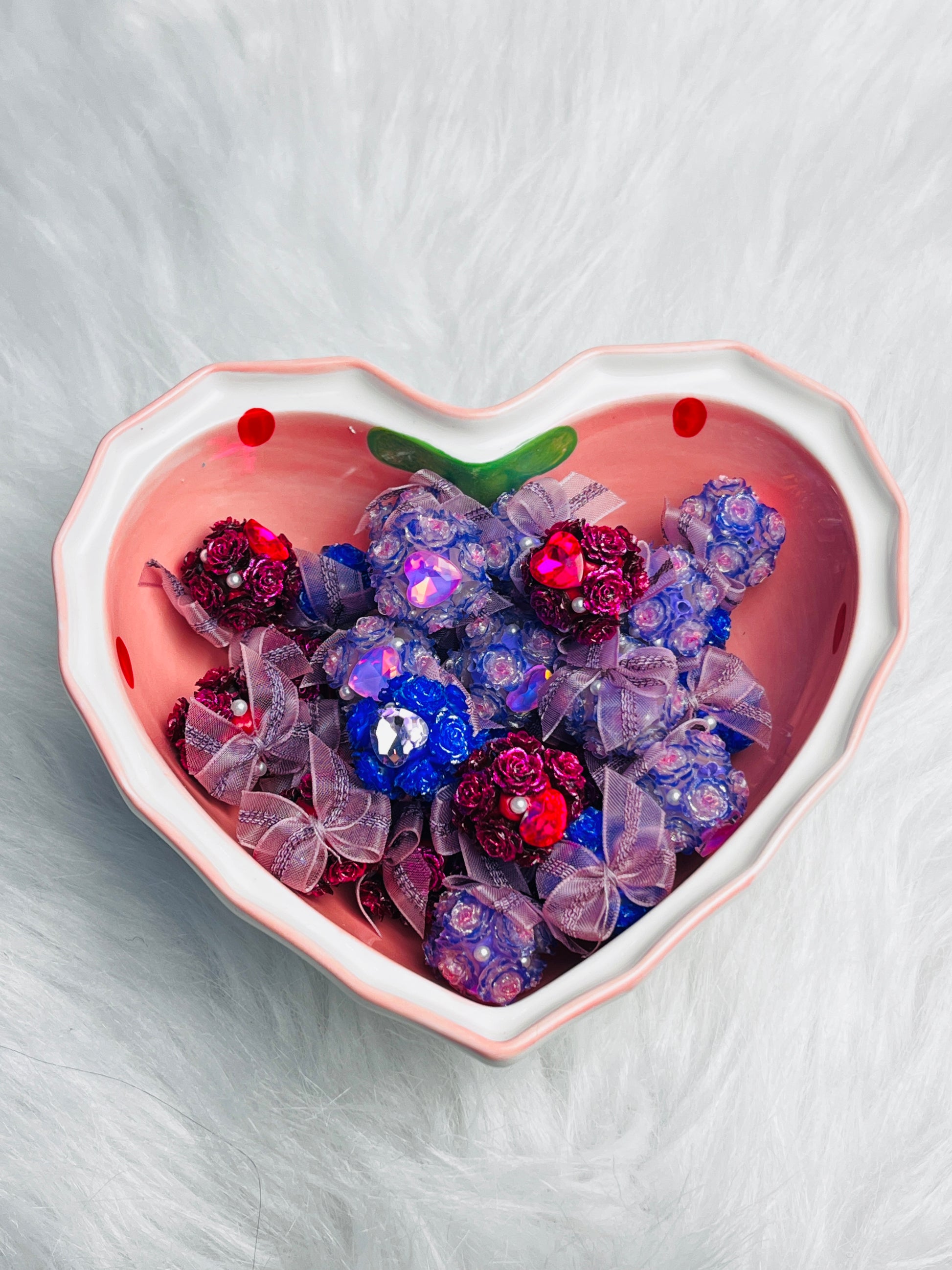 Flower ball beads with decorative embellishments