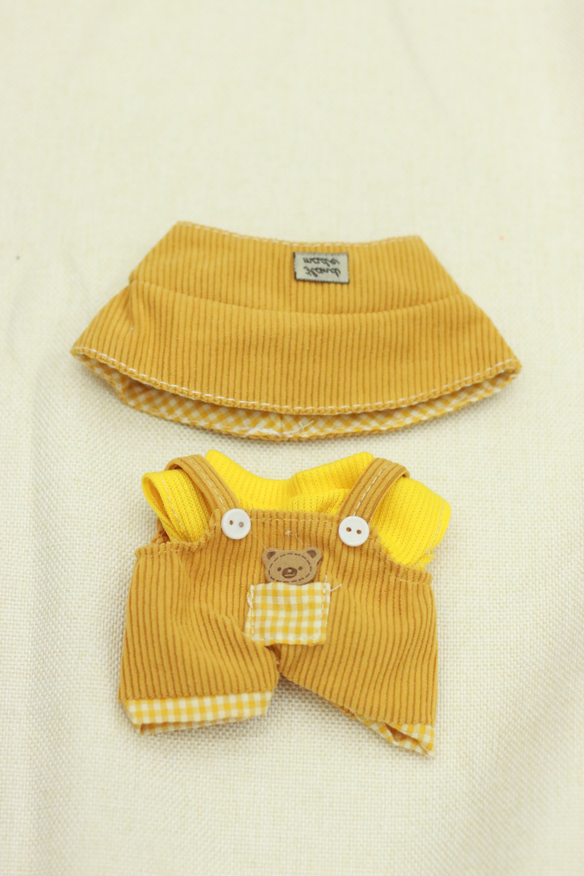 Cute and fun corduroy yellow bear overalls set